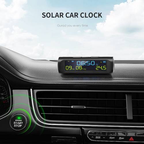 Ceas solar pentru masina Termometru exterior Memento timp de conducere Comutator automat Fara cablare Ceas digital LCD de inalta precizie
