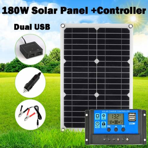 2022 NOU NOU2022 Kit panou solar portabil 12V 180W 2 porturi USB cu afisaj LCD 10A/20A Controler de incarcare solara in afara retelei