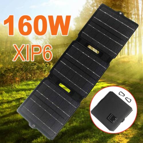 Baterie solara pliabila 160W ETFE Moblie Incarcator cu panou solar Dual USB 5V Pachet de baterii solare pentru telefon IPad Camping Drumetii Pescuit