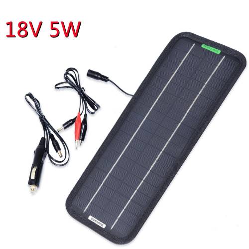 Incarcator cu panou solar monocristalin cu iesire 5W 18V DC cu mufa pentru bricheta auto + cablu clema crocodis pentru incarcare baterie