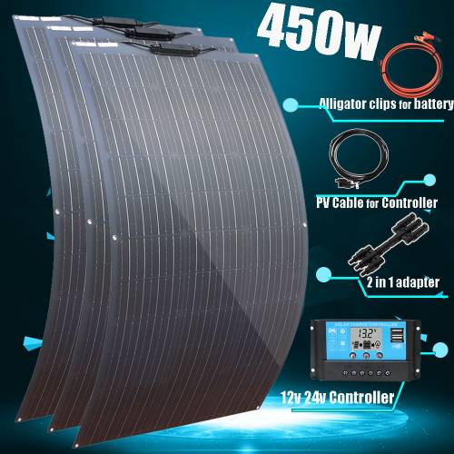 Kit panou solar flexibil 450w 300w 150w complet 12v controler incarcator de baterie solara sistem solar monocristalin pentru masina acasa