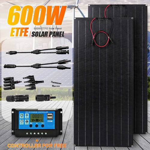 Panou solar ETFE de 600W Putere de inalta eficienta Incarcator de acumulatori reincarcabil Sursa de alimentare Sistem de generator Kit complet 18V