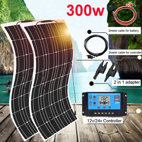 Panou solar kit 300w complet 12v masina RV barca camper baterie 5v incarcator telefon mobil sistem fotovoltaic monocristalin 1000w 220v