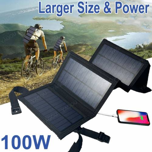 Panouri solare pliabile 100W PLUS Placa de incarcare portabila in aer liber impermeabila pentru telefon mobil Power Bank Drumetii Pescuit Camping NOU