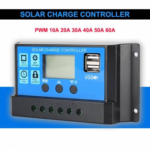 Controler solar 12V/24V 60A 50A 40A 30A 20A 10A Regulator solar Incarcator de baterie PWM Afisaj LCD Dual USB 5V Iesire Panoul pentru celule PV