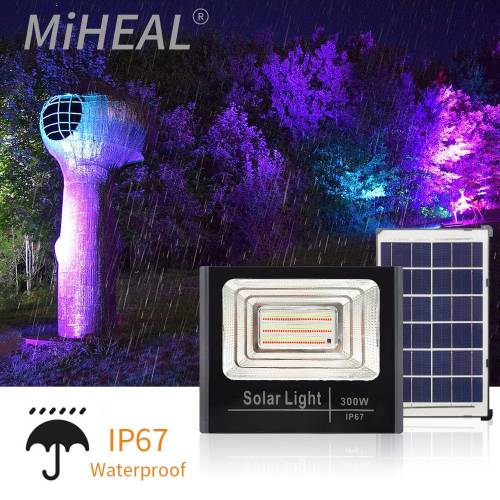 100W 200W 300W RGB LED Proiector solar IP67 Projector RGB pentru exterior Lumina solara Lampa cu baterie Lampa solara cu LED de gradina Panou solar