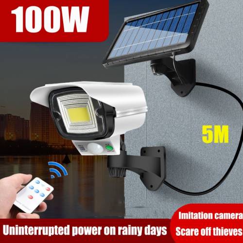 Lampa solara puternica de perete Monitor reflector de exterior cu senzor de miscare Lampa stradala 500W cu panou solar de iluminat de 5M pentru...