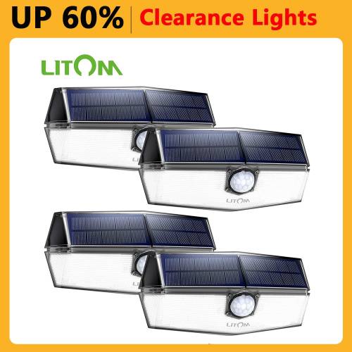 LITOM Lumina solara LED in aer liber 3 moduri Lampi de perete reglabile rezistente la apa Panou solar modernizat cu unghi larg de 270deg 120 LED